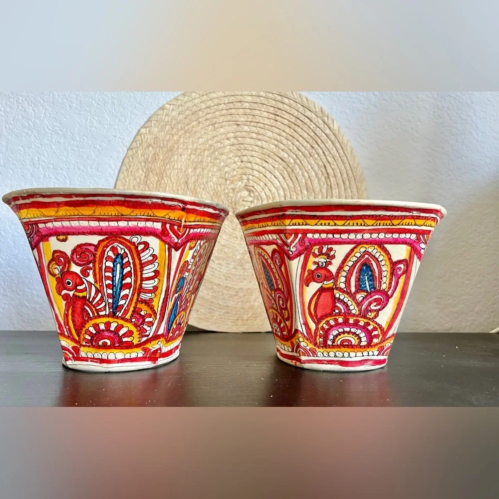 Exquisite leather Lamp shades(2) handmade by local artisans- Regal Peacock Motif